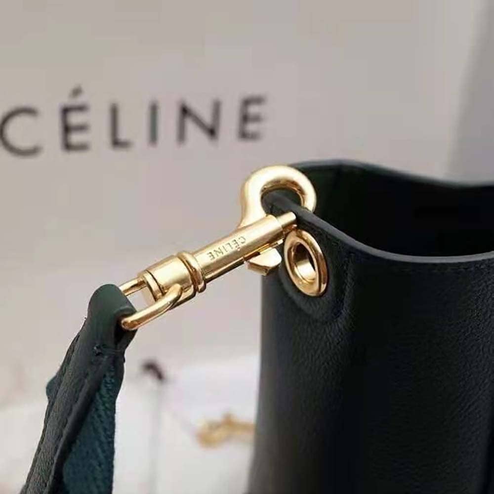 TÚI Celine Women Sangle Small Bucket Bag in Soft Grained Calfskin-Green