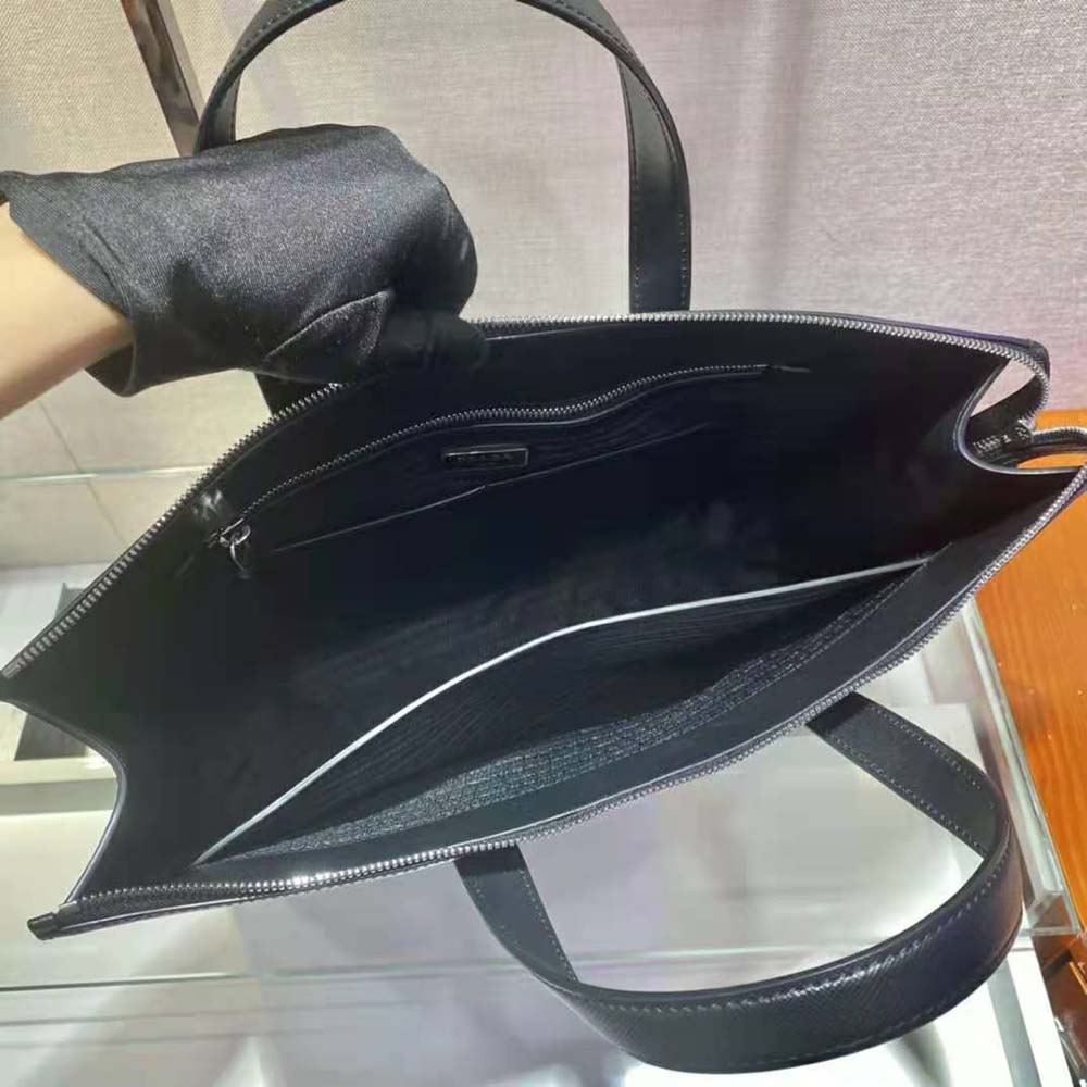 TÚI PRADA Saffiano Leather Tote with a Crosshatch Pattern and Wax Finish-Black