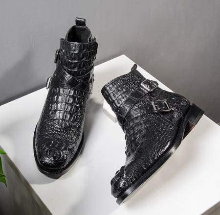 Giày Boots có dây kéo và khóa mắt cá chân da sừng da cá sấu