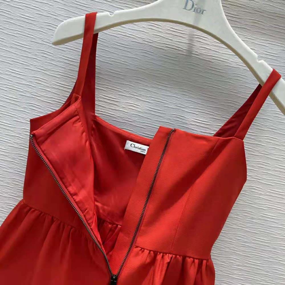 Váy Dior Women Short Zipped Dress Red Double-Sided Wool