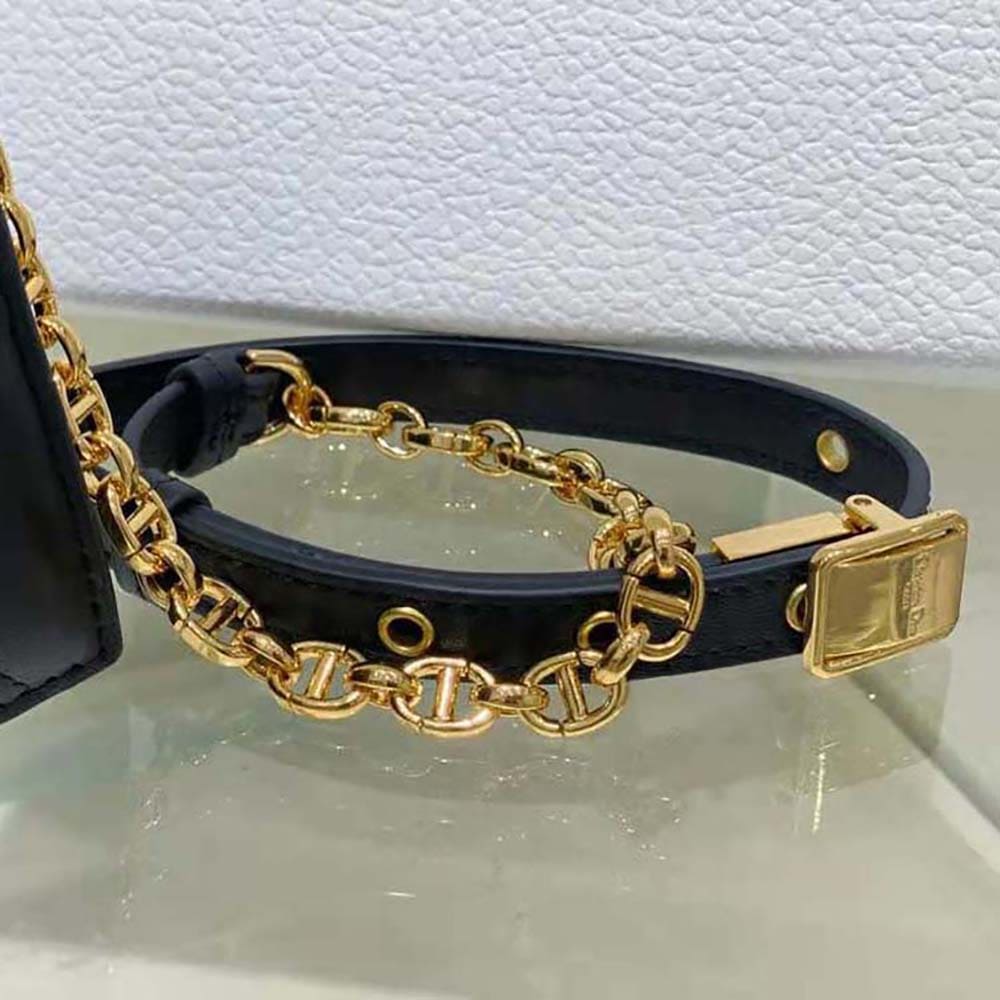TÚI Dior Women Dior Caro Colle Noire Clutch with Chain Black Cannage Lambskin