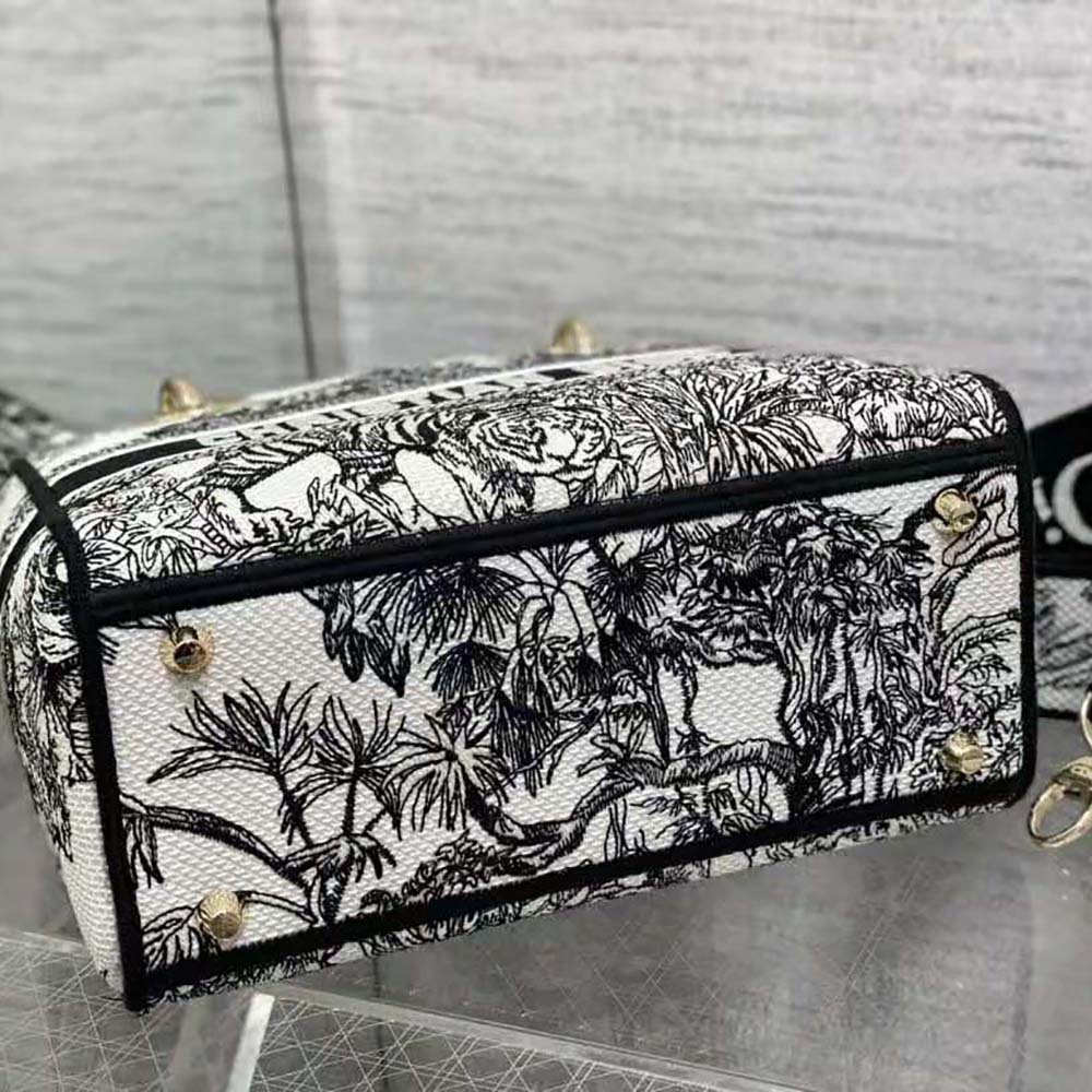 TÚI Dior Women Medium Lady D-lite Bag White and Black Toile de Jouy Voyage Embroidery