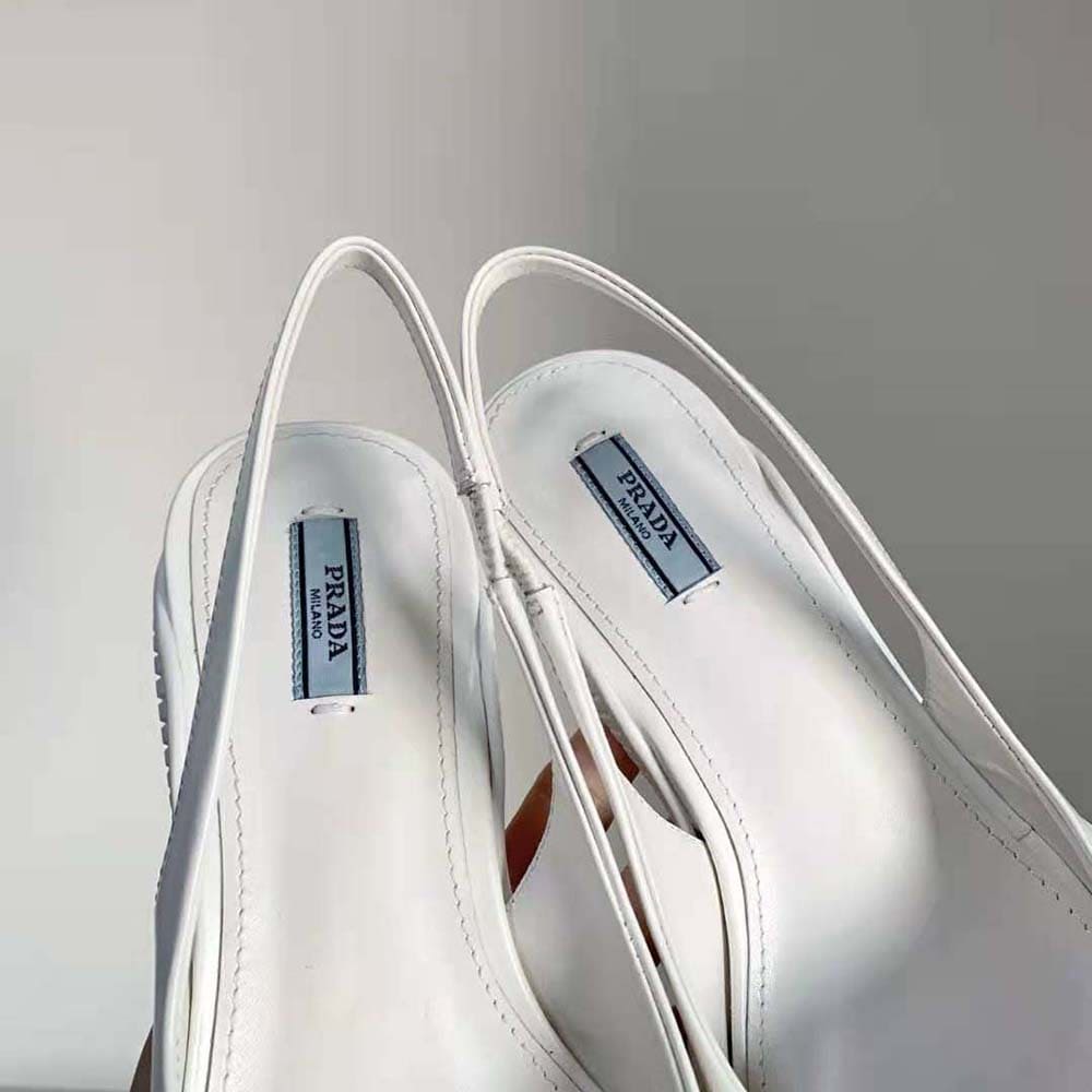 GIÀY Prada Women Brushed Leather Slingback Pumps-White