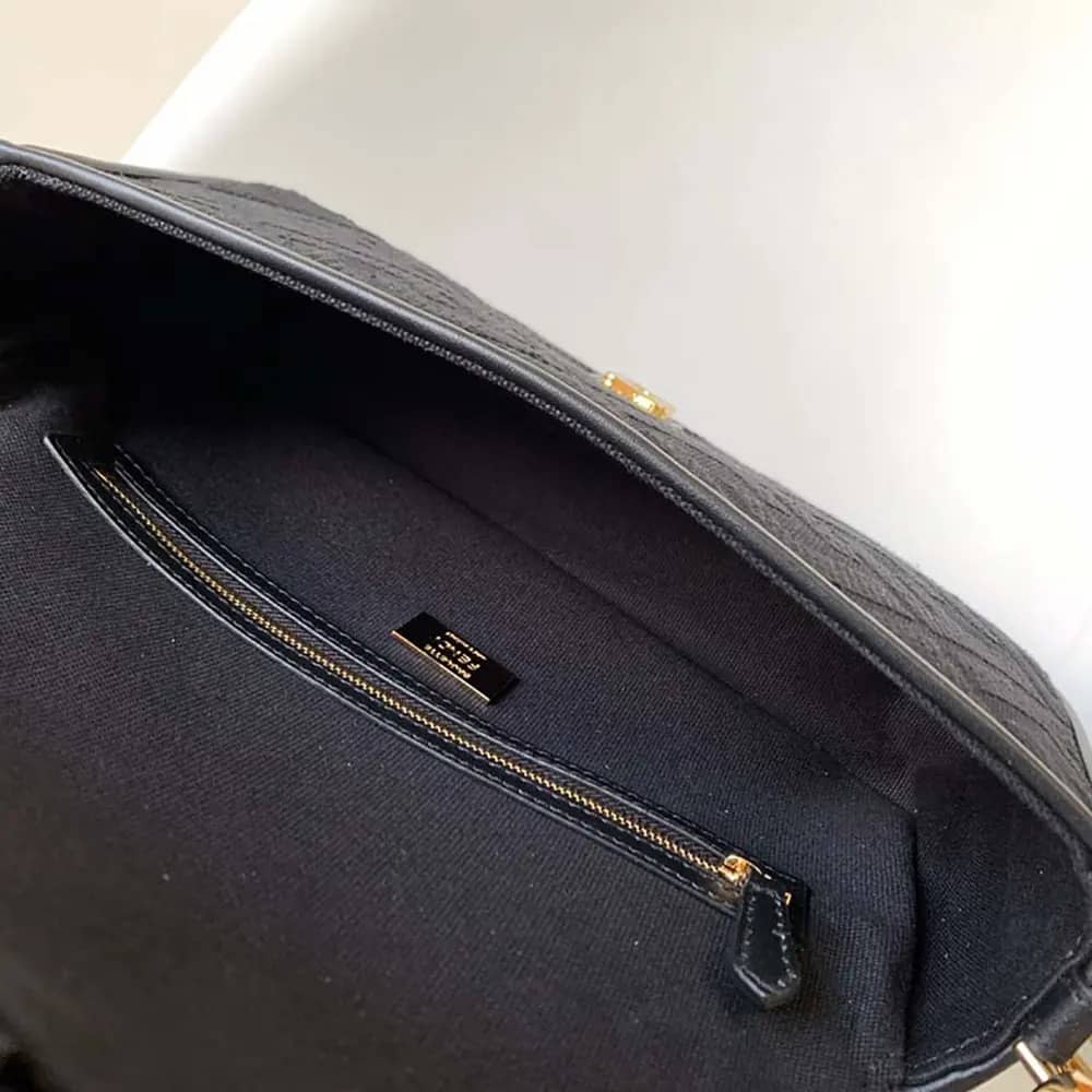 TÚI Fendi Women Baguette Black Denim thêu họa tiết FF