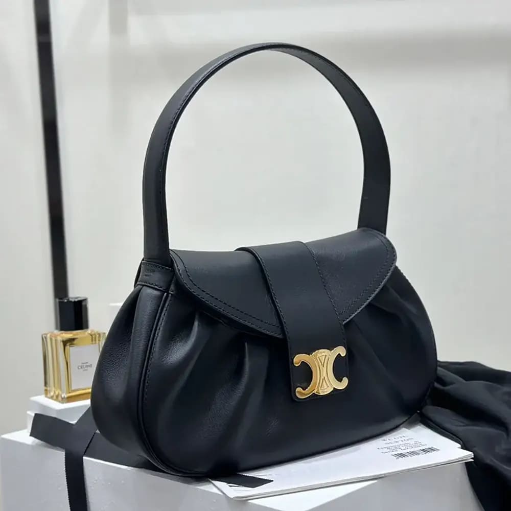 TÚI CELINE Women Women Medium Polly Bag in Black Calfskin