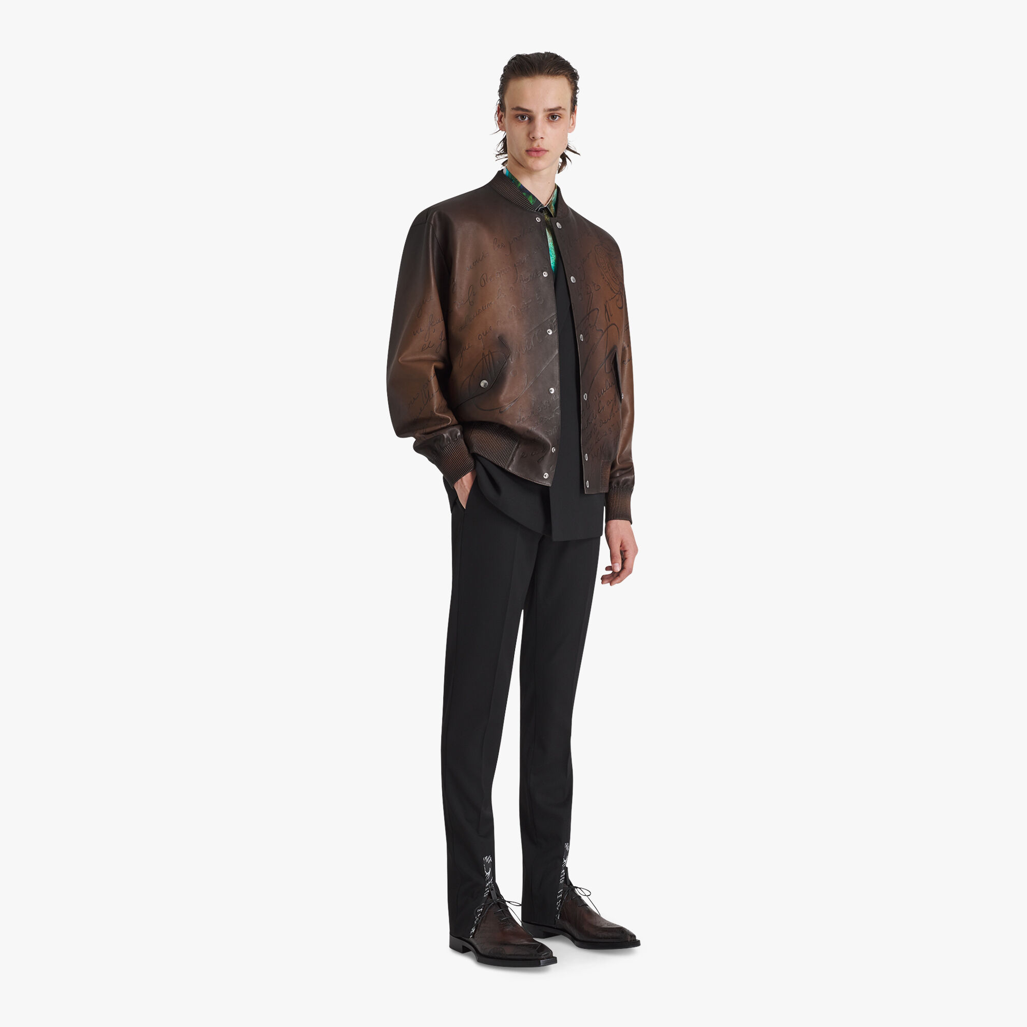 ÁO BERLUTI SCRITTO leather jacket SS2021