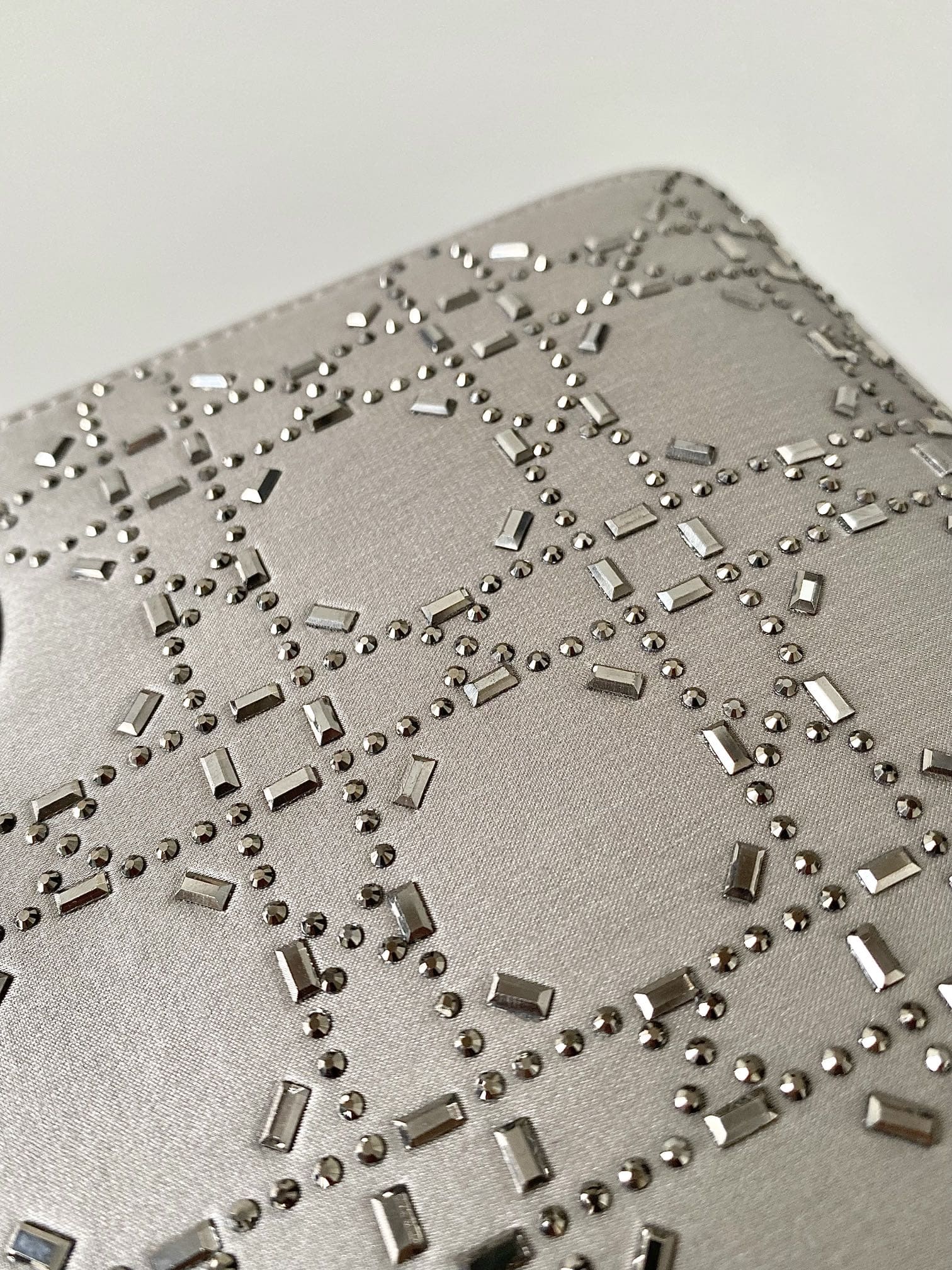 TÚI Dior Women Mini Lady Dior Bag Gray Strass Cannage Satin Top Quality