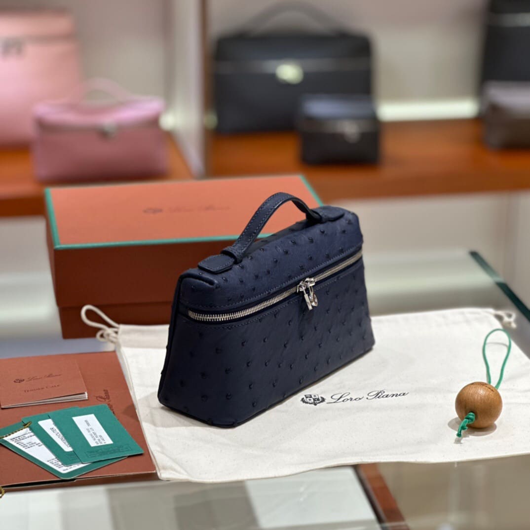 TÚI Loro Piana Women Extra Pocket L27 in Ostrich Leather Blue da đà điểu(Gía Liên Hệ)