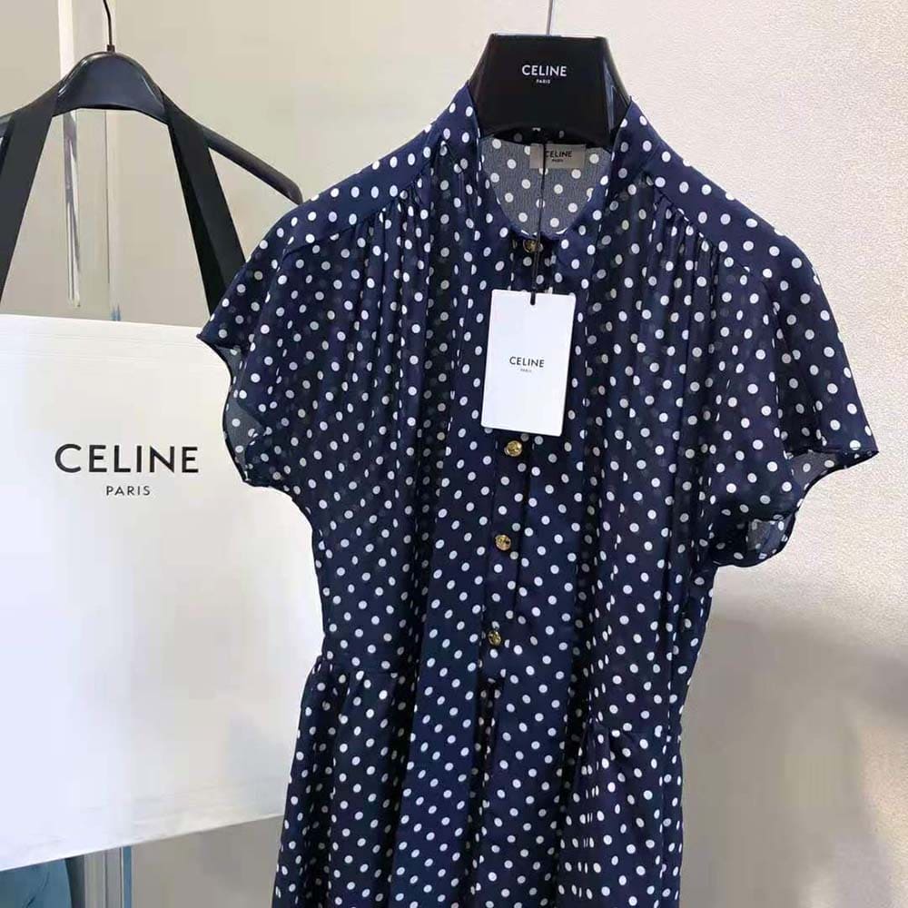 Váy Celine Women Lavalliere Dress in Crepe DE Chine-Navy