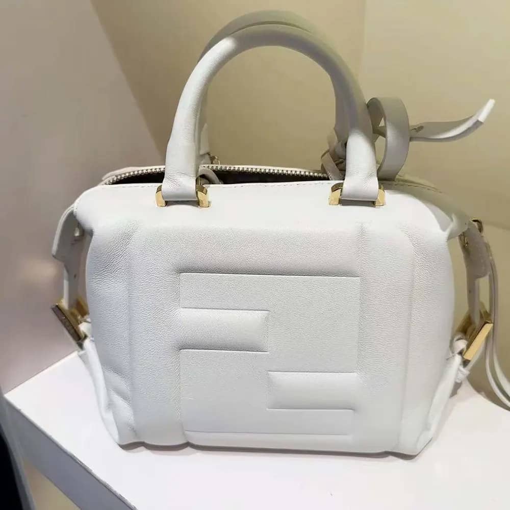 TÚI Fendi Women Nappa FF Mini Cube-Trắng da cừu