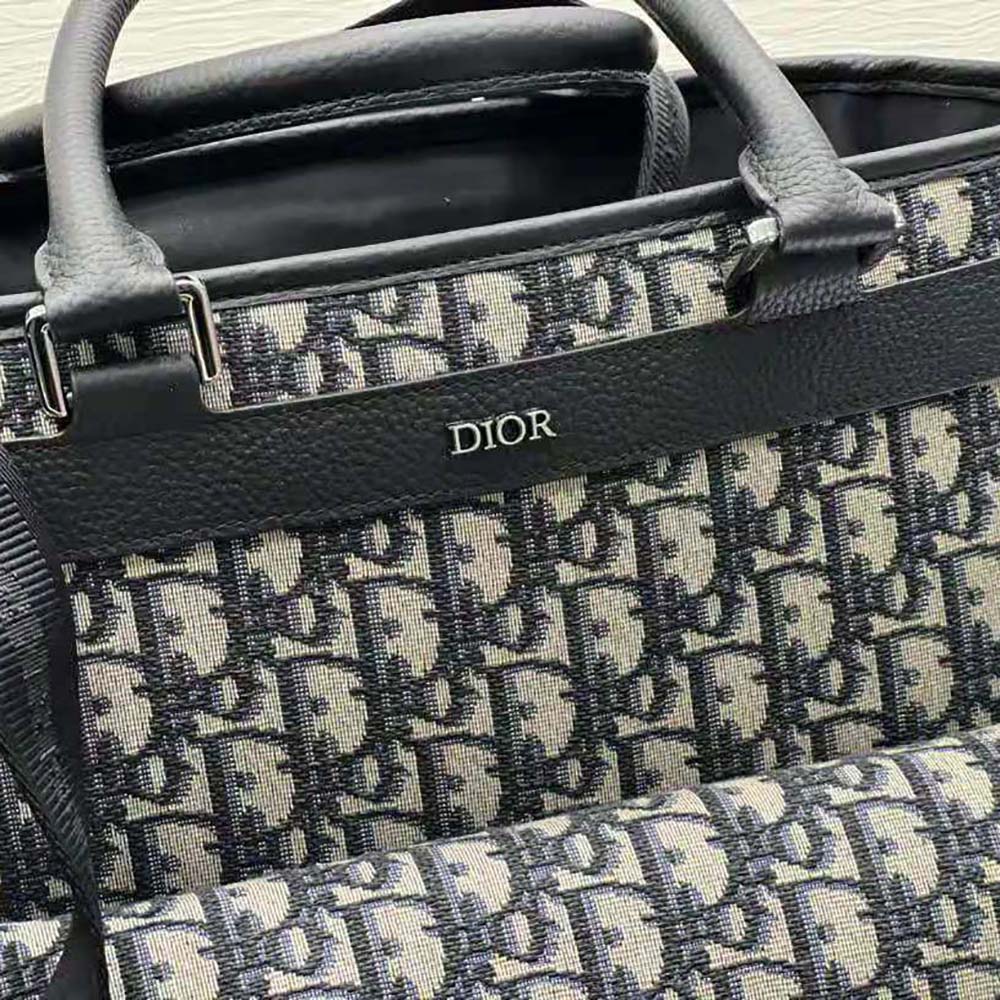 BALO DIOR Explorer Tote Bag Beige and Black Dior Oblique Jacquard and Black Grained Calfskin