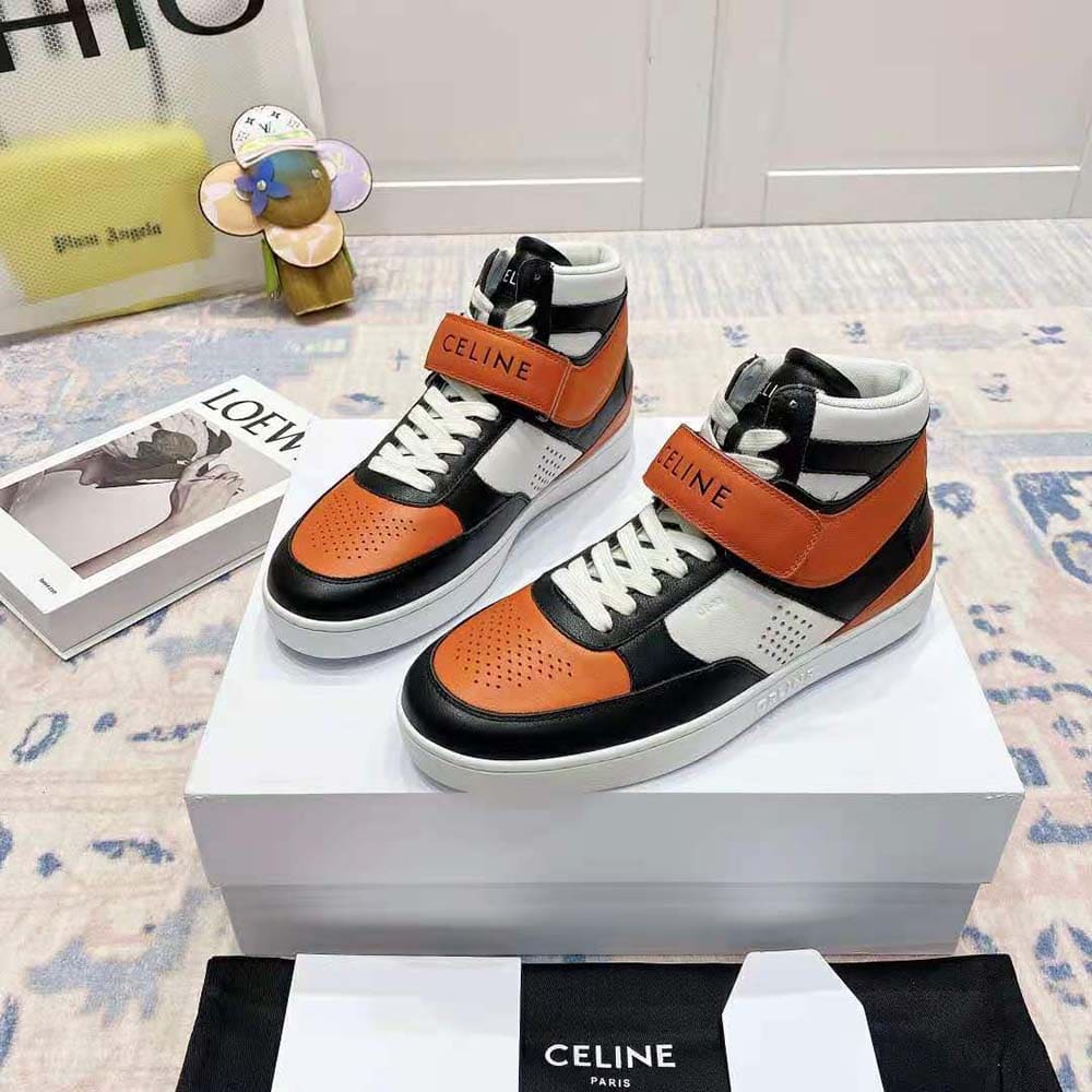 GIÀY CELINE High Sneaker with Scratch in Calfskin-Orange