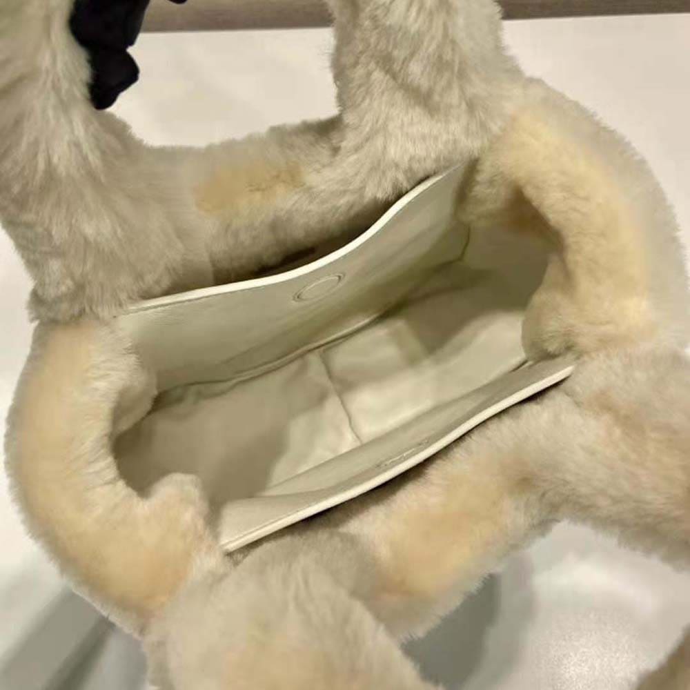 TÚI Prada Women Shearling Mini Handbag-Beige