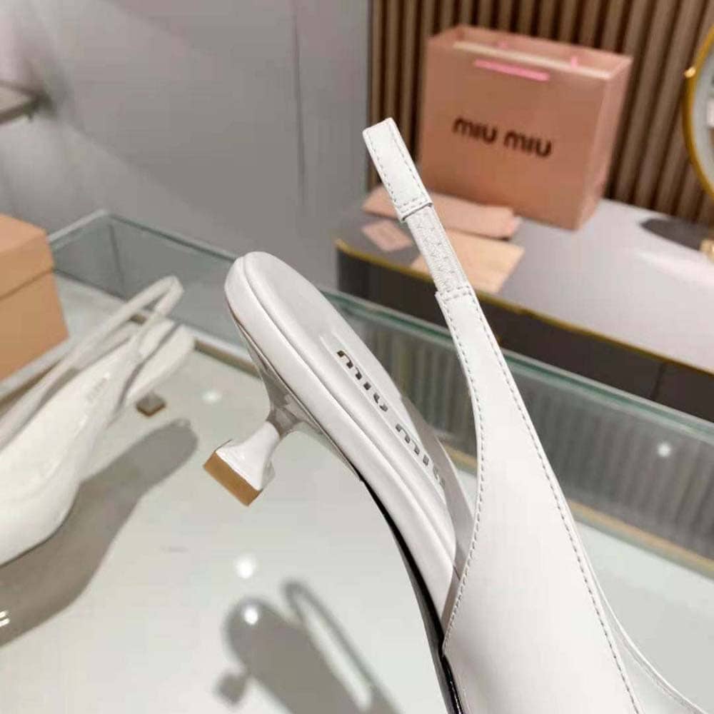 GIÀY Miu Miu Women Patent Leather Pump in 45 mm Heel Height-White