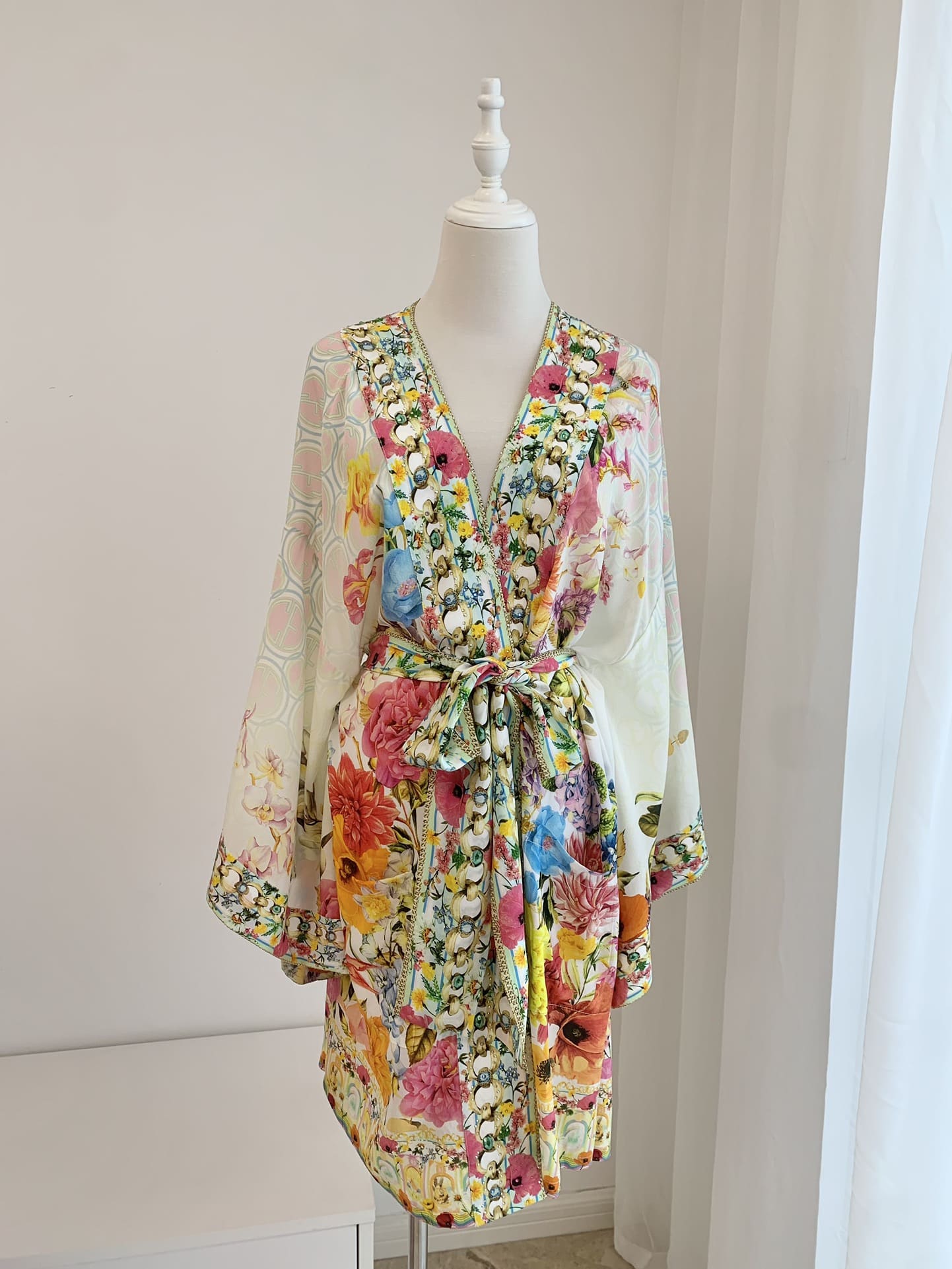 VÁY CAMILLA V NECK Floral Silk Chain Diamond Short High Classy