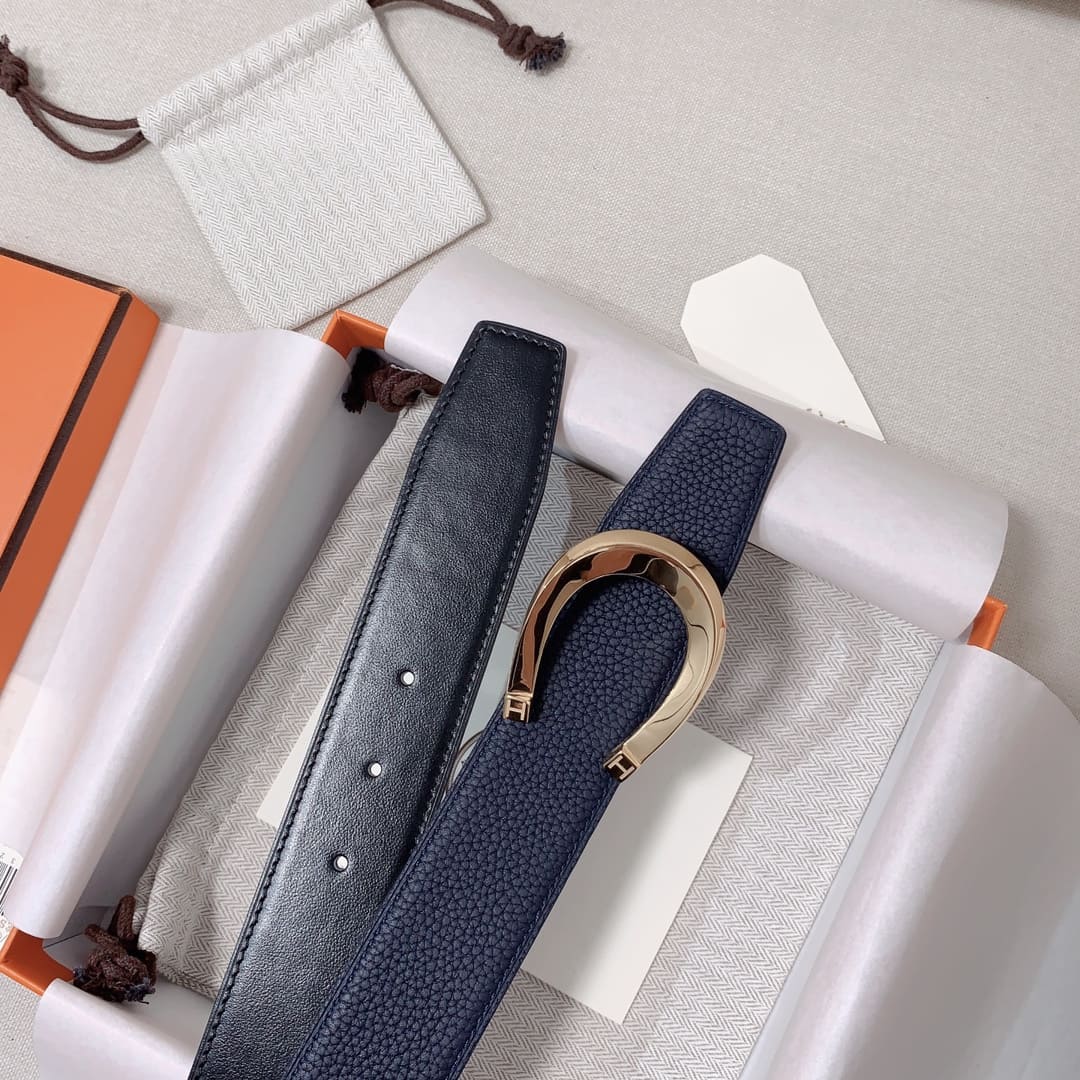 DÂY LƯNG HERMES Horseshoe Togo leather hai mặt khóa vàng