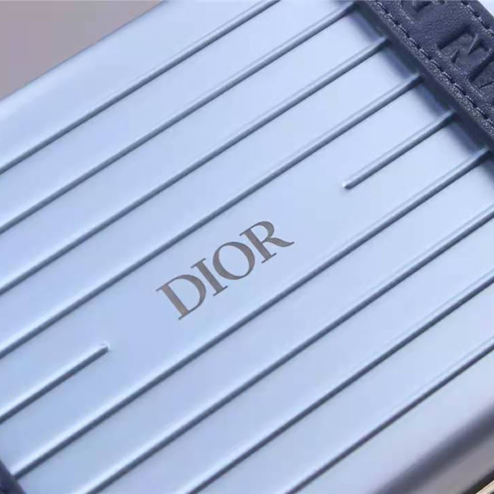 TÚI Dior and Rimowa Personal Clutch Aluminum and Grained Calfskin-Blue