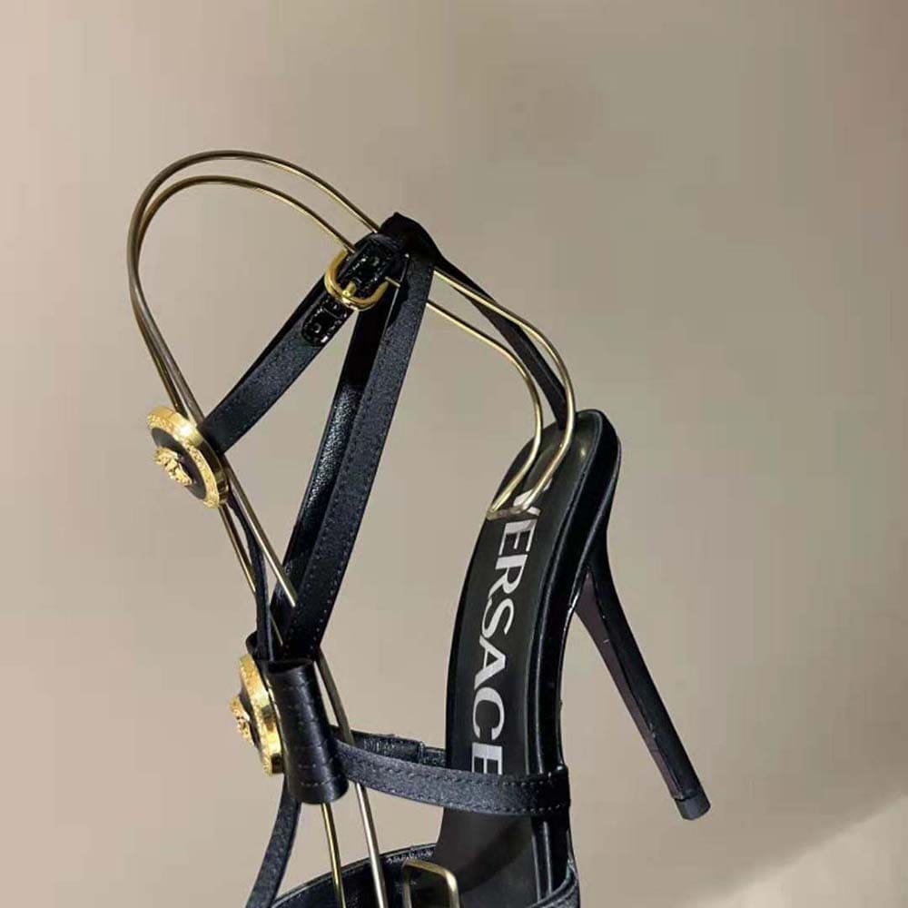 GIÀY Versace Women Gianni Ribbon Cage Satin Pumps-Black