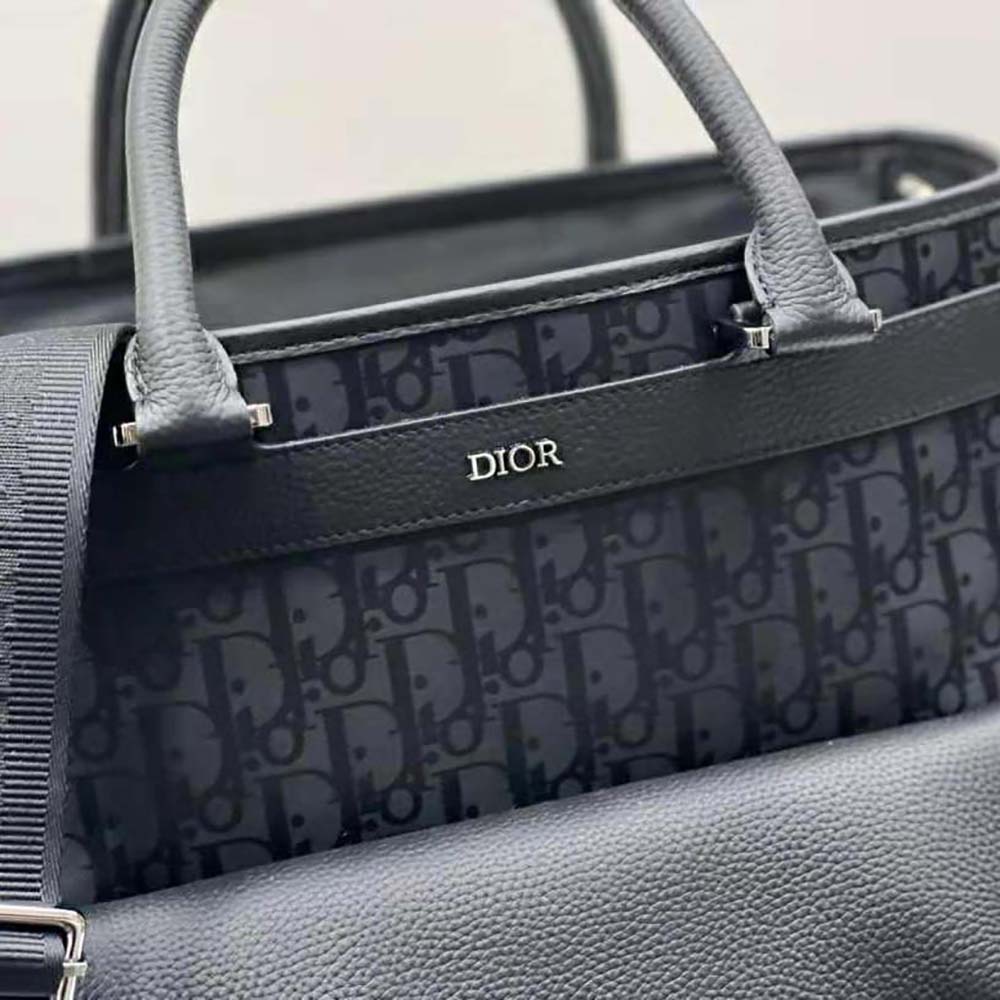 BALO DIOR Explorer Tote Bag Black Dior Oblique Mirage Technical Fabric and Grained Calfskin