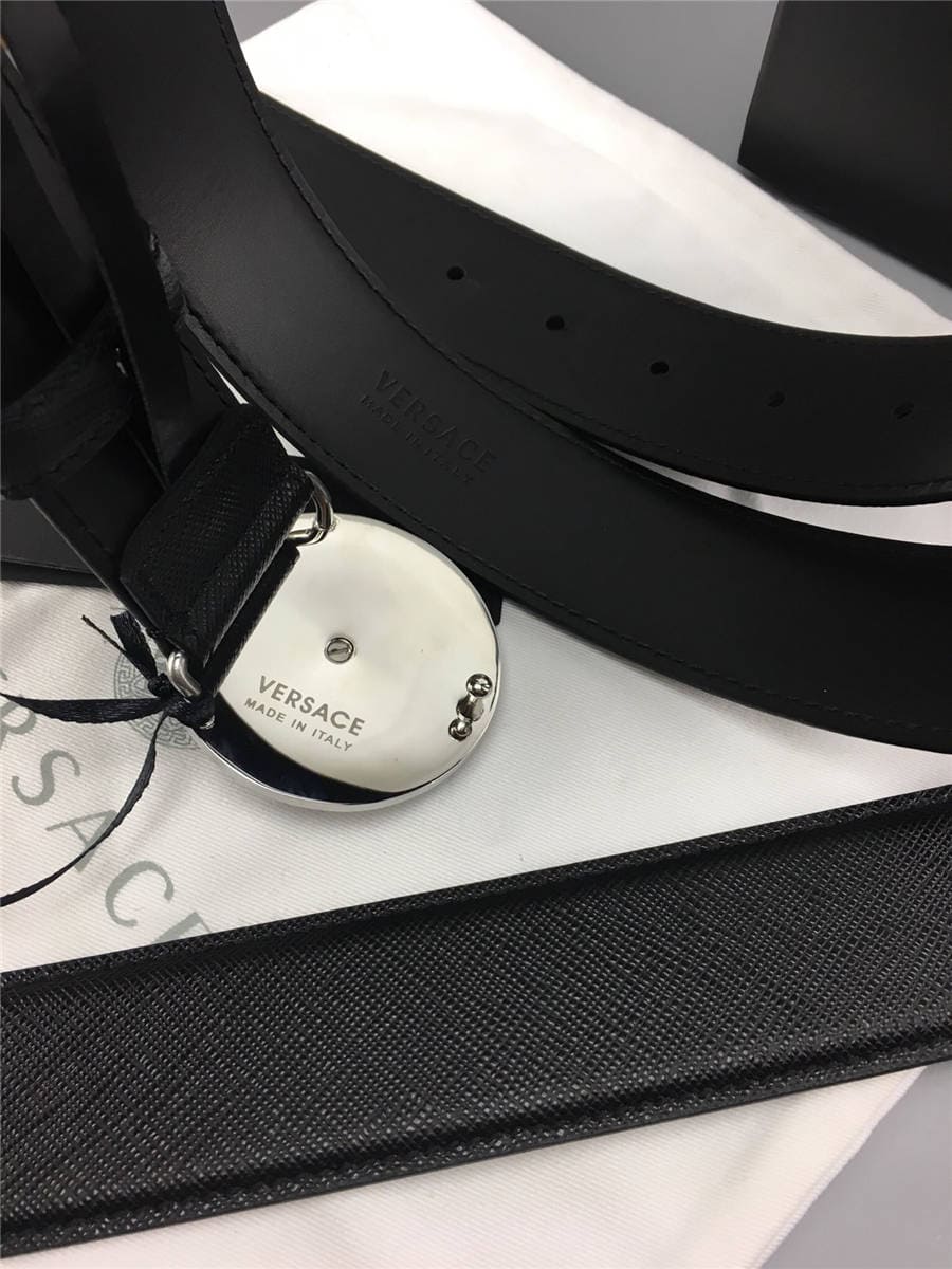 DÂY LƯNG VERSACE MEDUSA HEAD CIRCLE CALFSKIN LEATHER Khóa đen