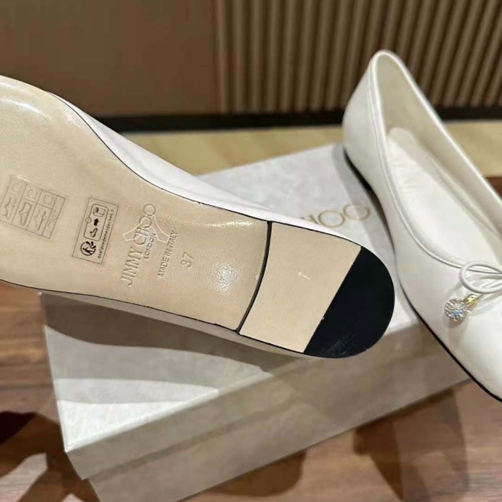 GIÀY Jimmy Choo Women Elme Flat Latte Nappa Leather Flats with Pearl Embellishment