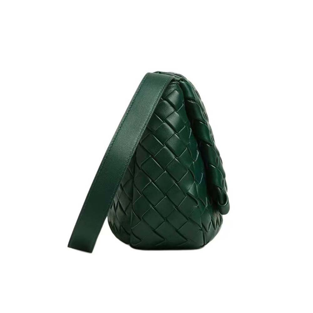 TÚI BOTTEGA VENETA Unisex Small Cobble Messenger in Calfskin Leather-Dark Green