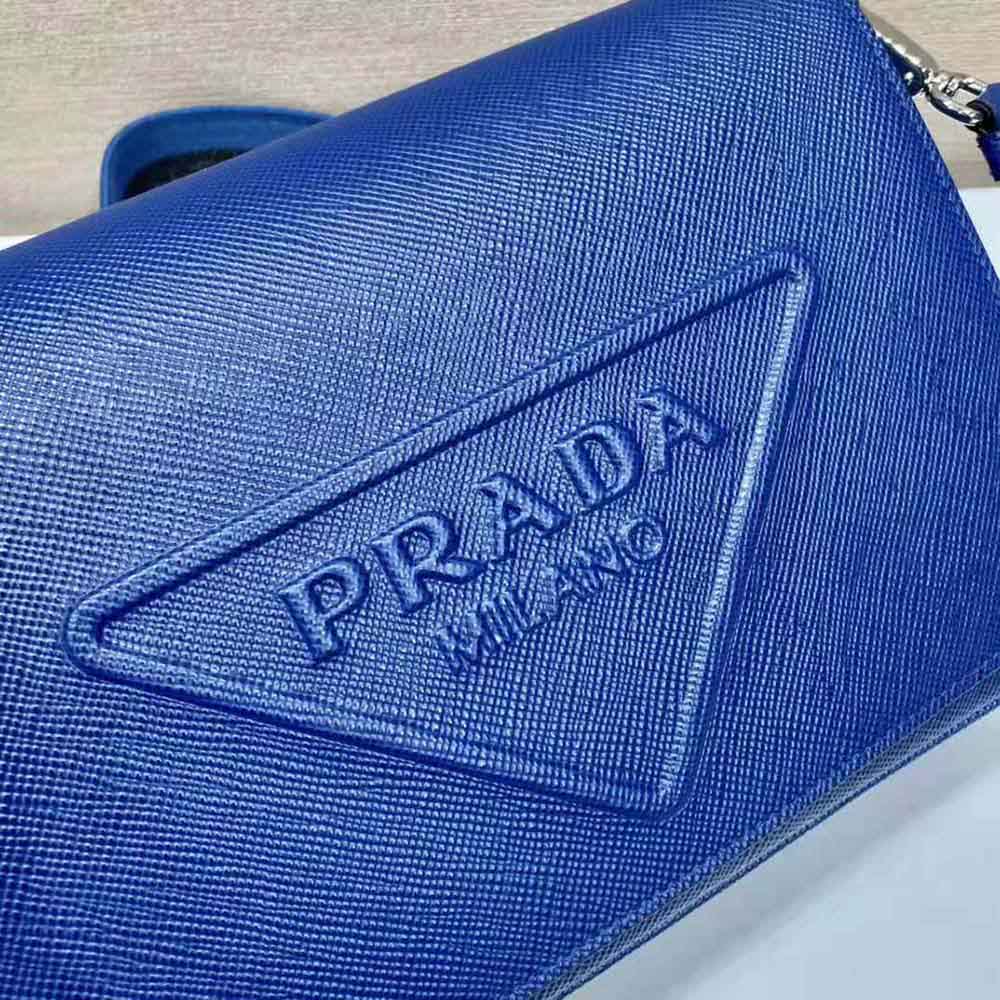 TÚI Prada Men Saffiano Leather Shoulder Bag with Sleek-Navy