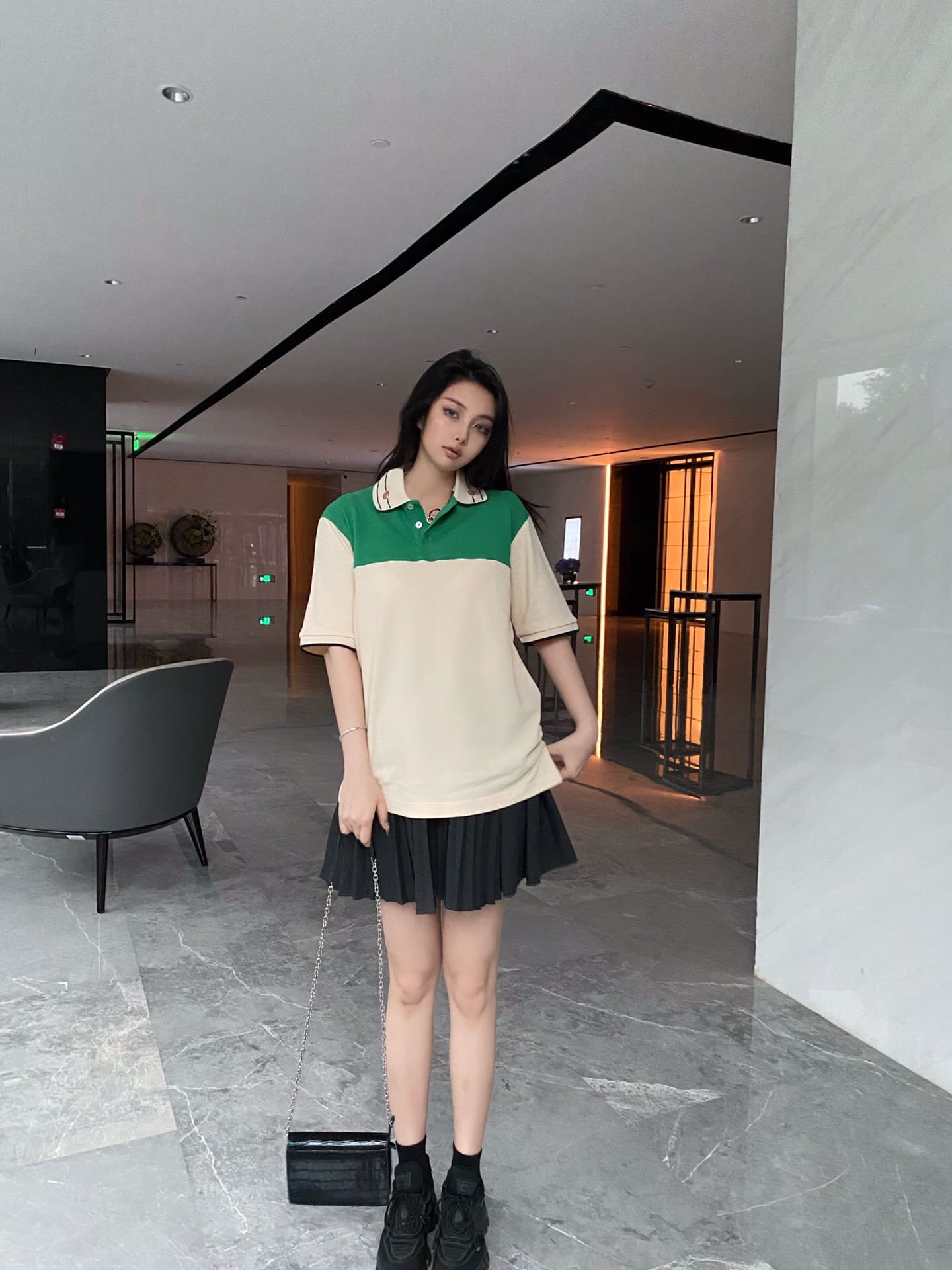 ÁO GUCCI GG POLO SHIRT MÀU XANH TRẮNG UNISEX