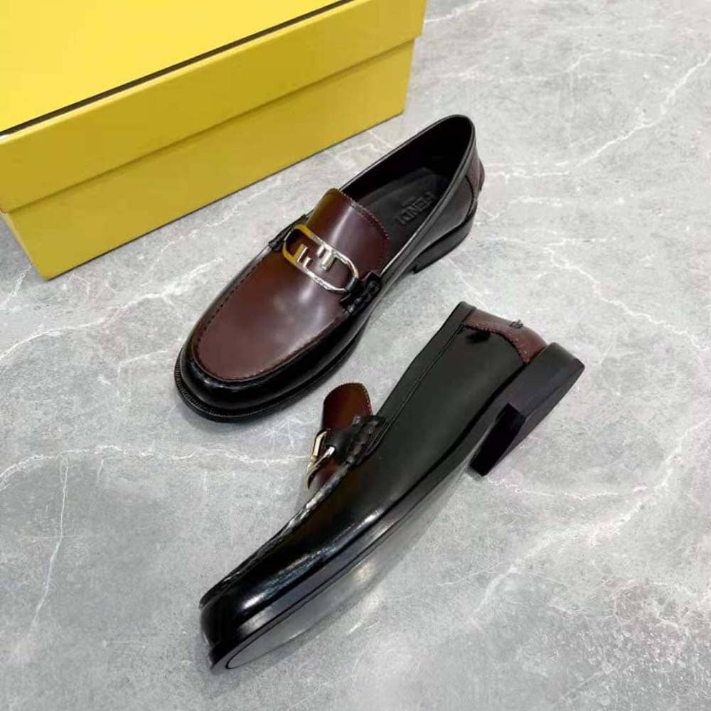 GIÀY FENDI Maroon Leather Loafers with Fendi O’Lock Motif