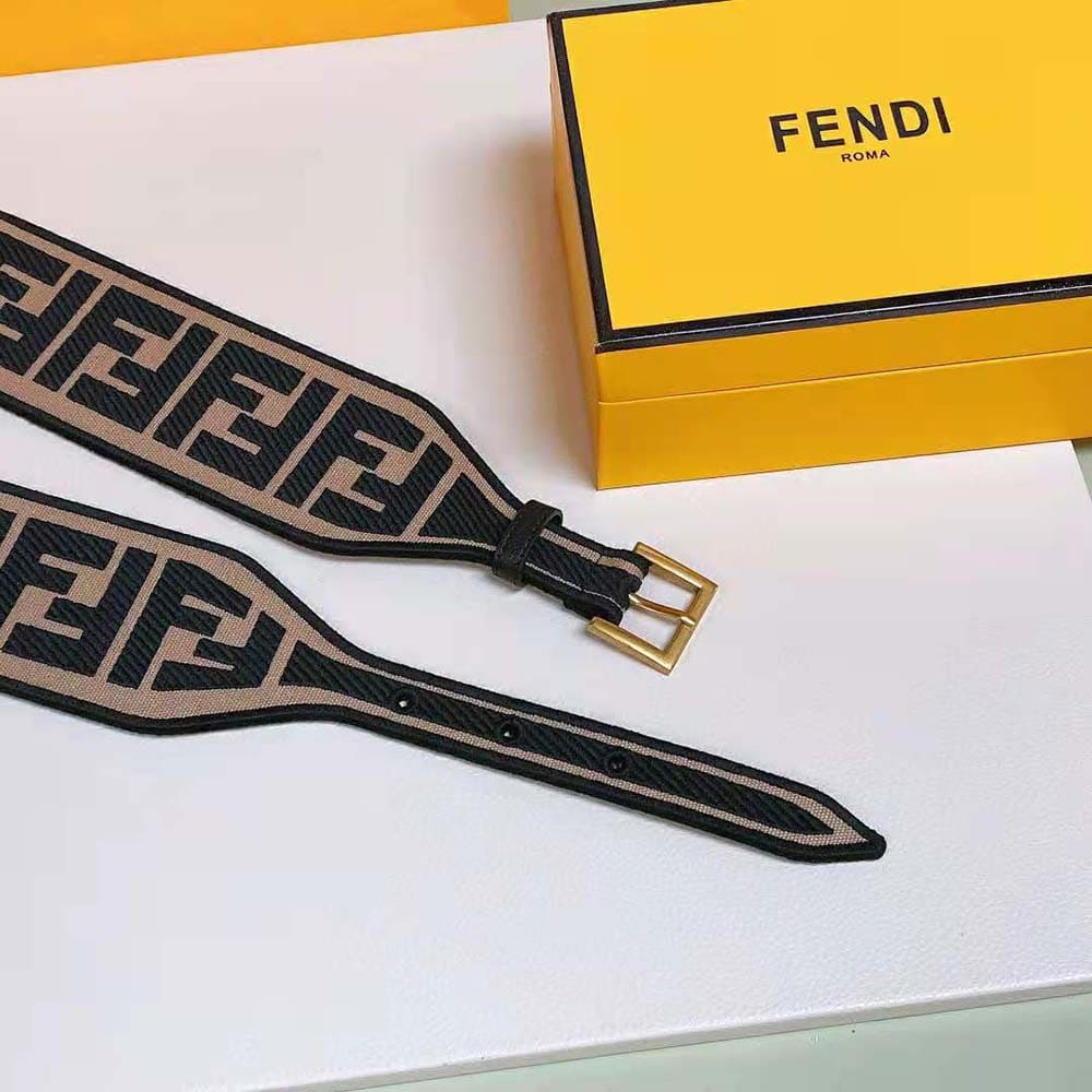 DÂY LƯNG Fendi Women Canvas High Waist Belt 6 cm-Brown