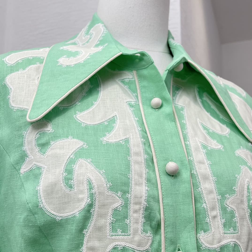 VÁY ZIMMERMANN Mint Green Turn Down Collar Linen Mini Dress High Classy
