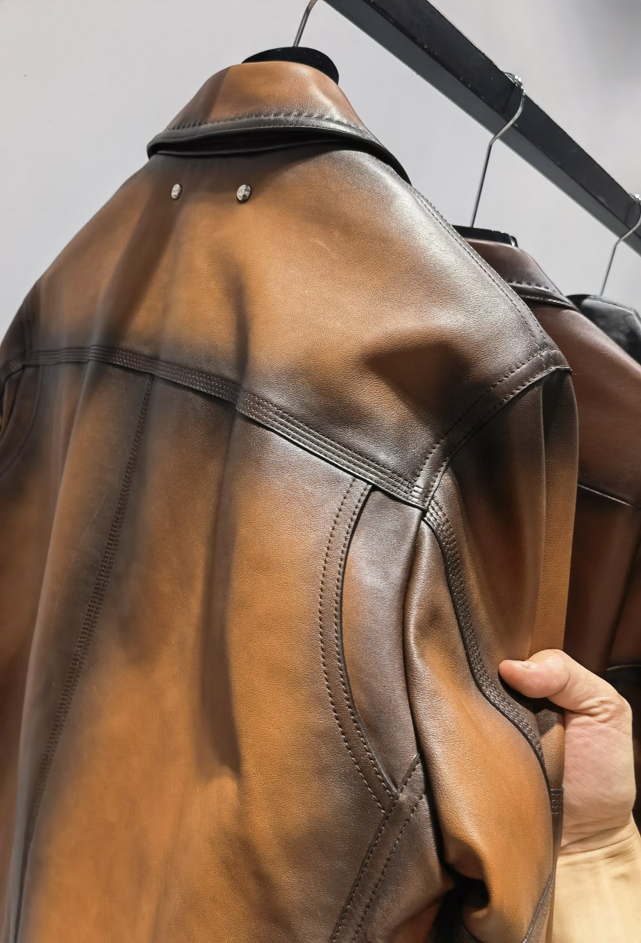 ÁO BERLUTI LEATHER JACKET COGNAC