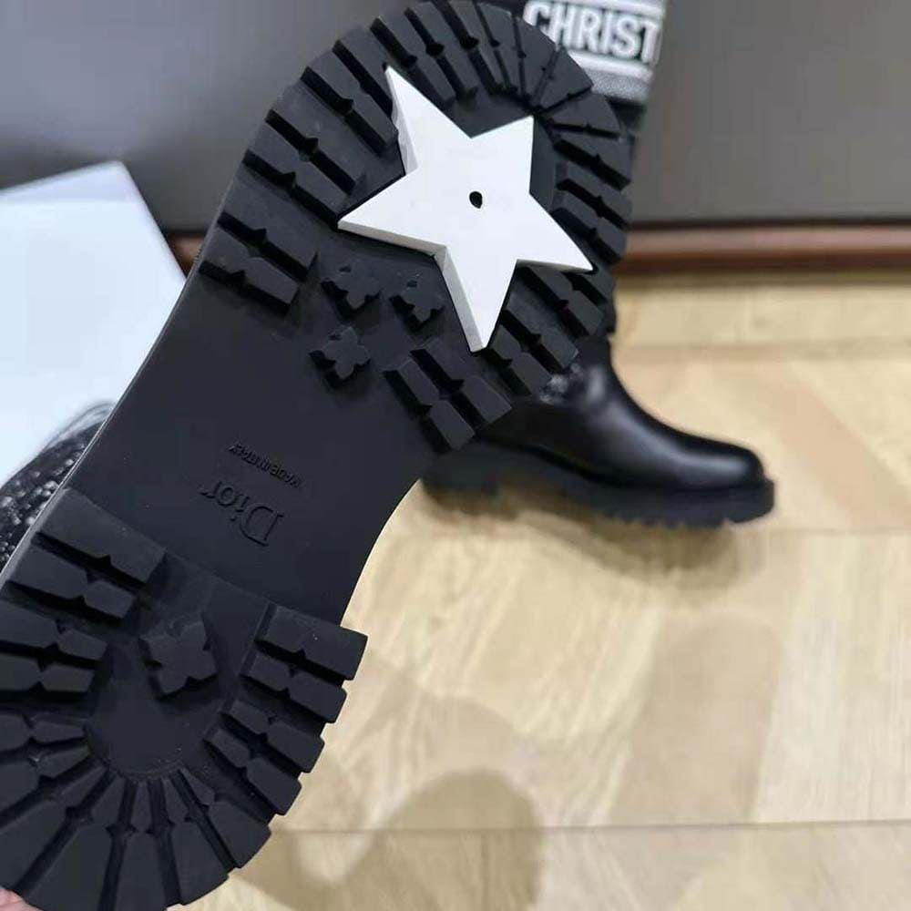 GIÀY Dior Women D-Major Boot Black Calfskin with Black and White Cannage Tweed