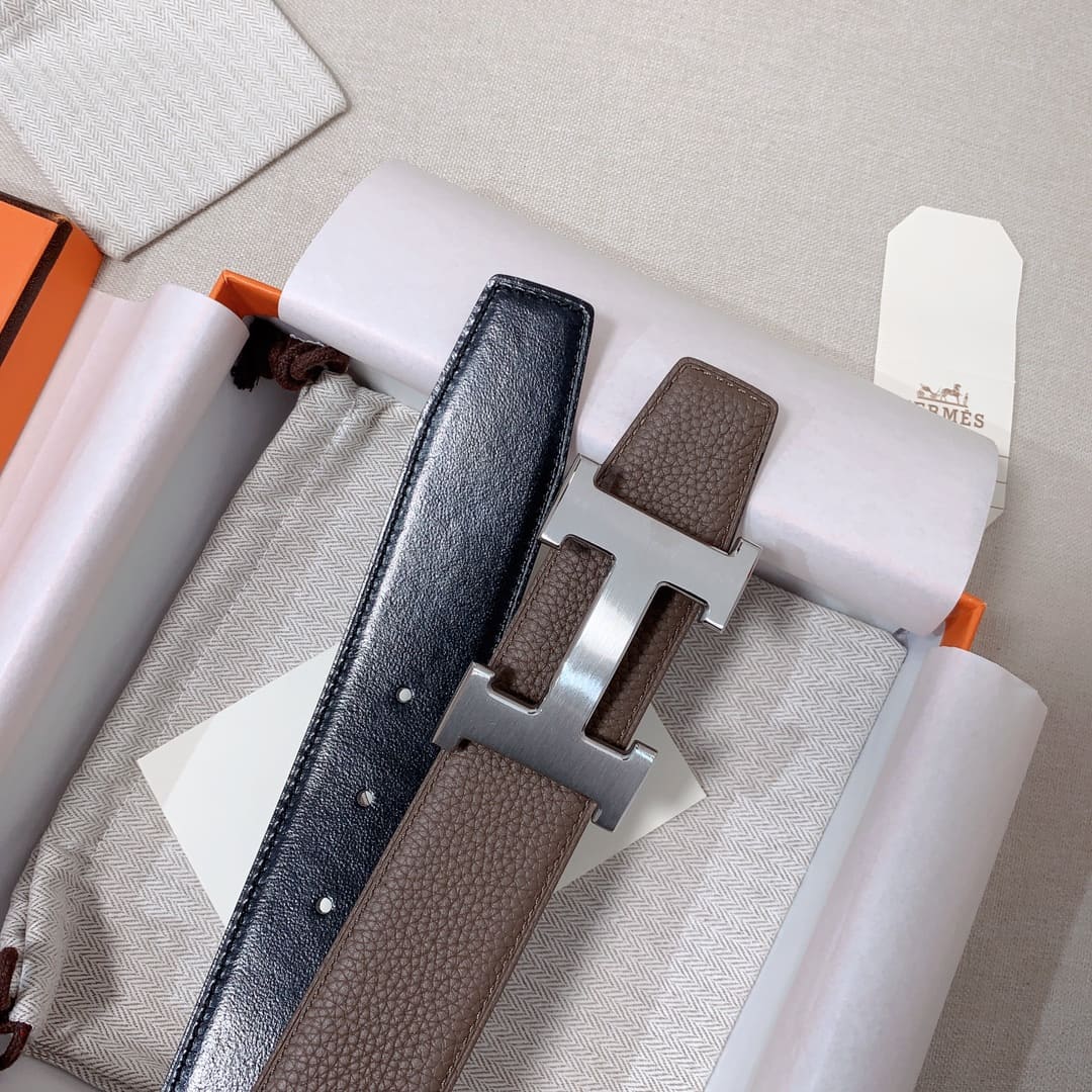 DÂY LƯNG HERMES H Matte Black Togo leather hai mặt khóa vàng bạc