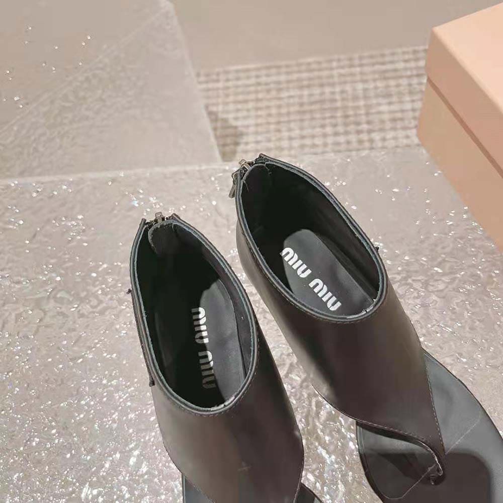 GIÀY Miu Miu Women Leather Thong Booties-Black