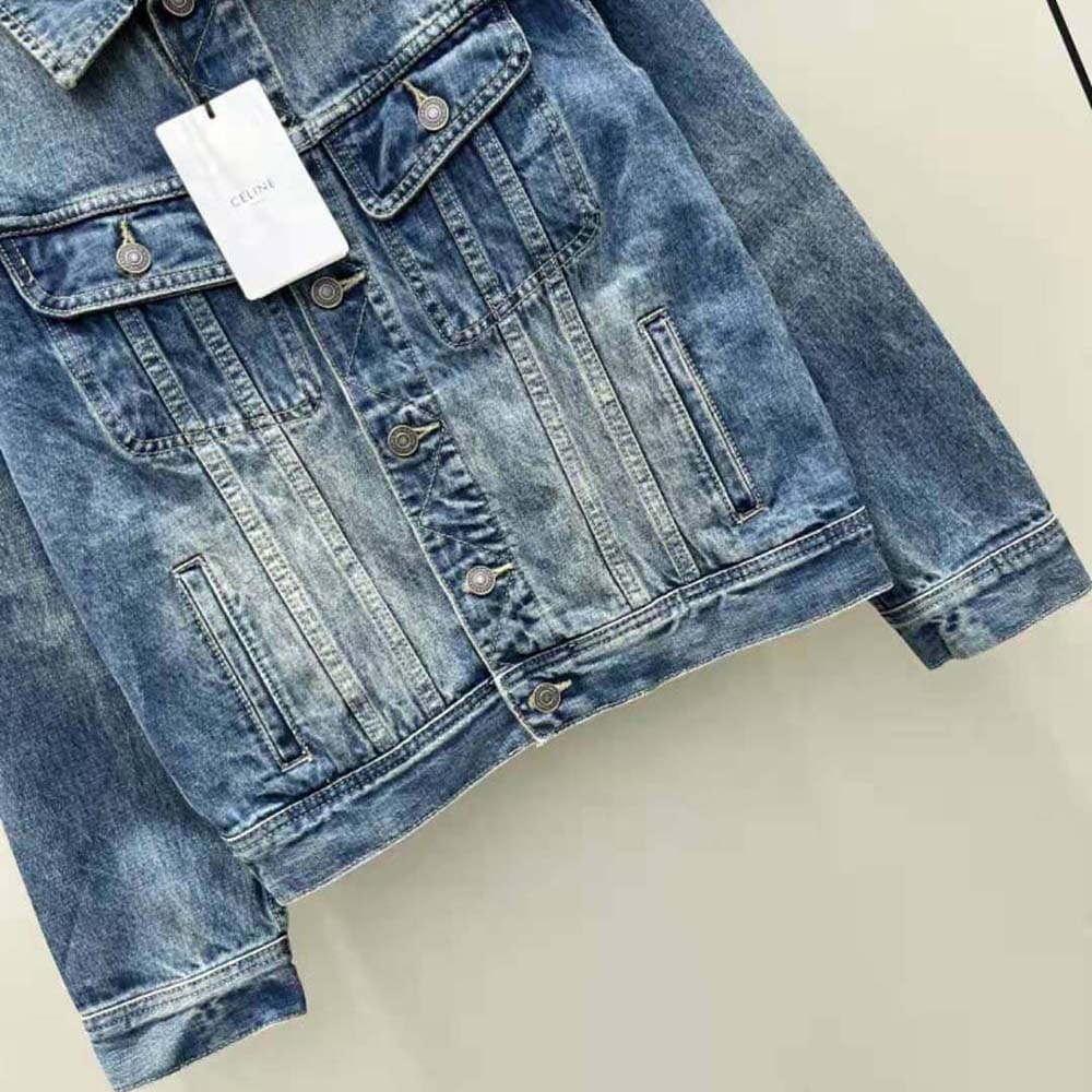 ÁO Celine Women Trucker Jacket in Dark Union Wash Denim