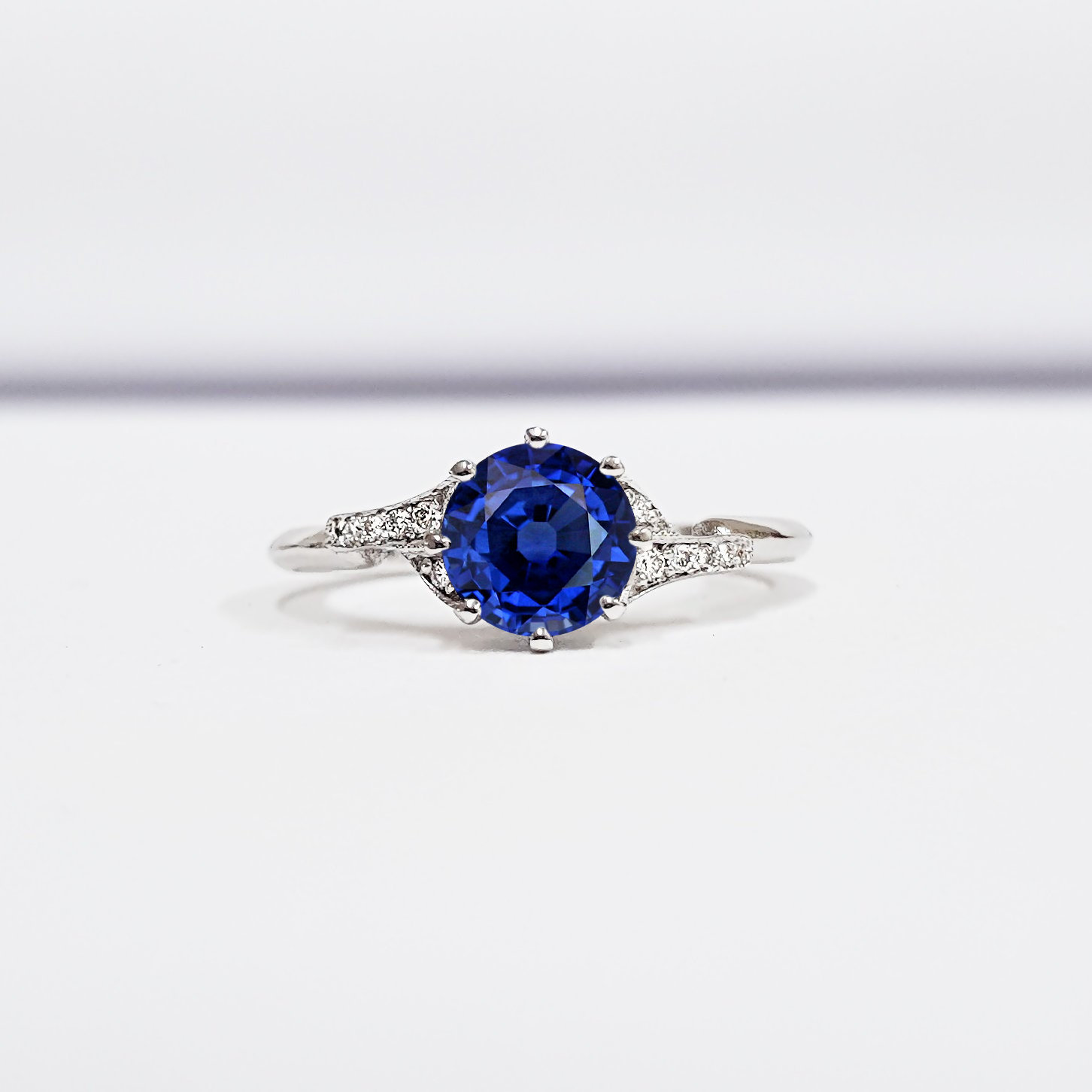 BLUE SAPPHIRE AND DIAMOND ENGAGEMENT RING HANDMADE IN WHITE/ROSE/YELLOW GOLD OR PLATINUM