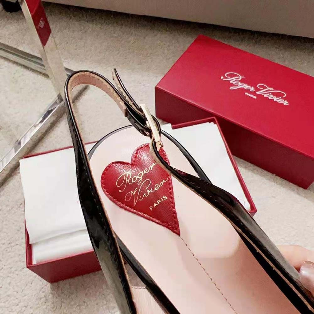 GIÀY Roger Vivier Women Virgule Strass Buckle Slingback Pumps in Patent Leather-Black