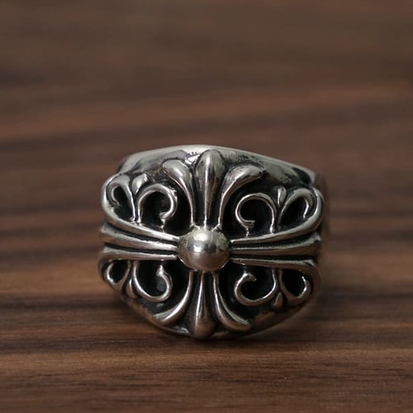 NHẪN CHROME HEARTS HOA VĂN HÌNH THÁNH GIÁ Bạc S925