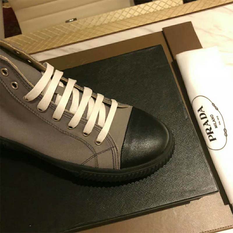GIÀY PRADA Shoes High-Top Cotton Sneakers-Grey