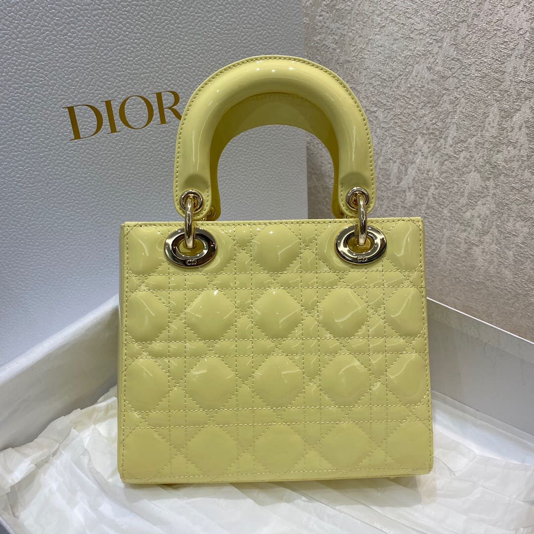 TÚI CHRISTIAN DIOR LADY DIOR Cannage Calfskin Gloss Yellow Top Quality