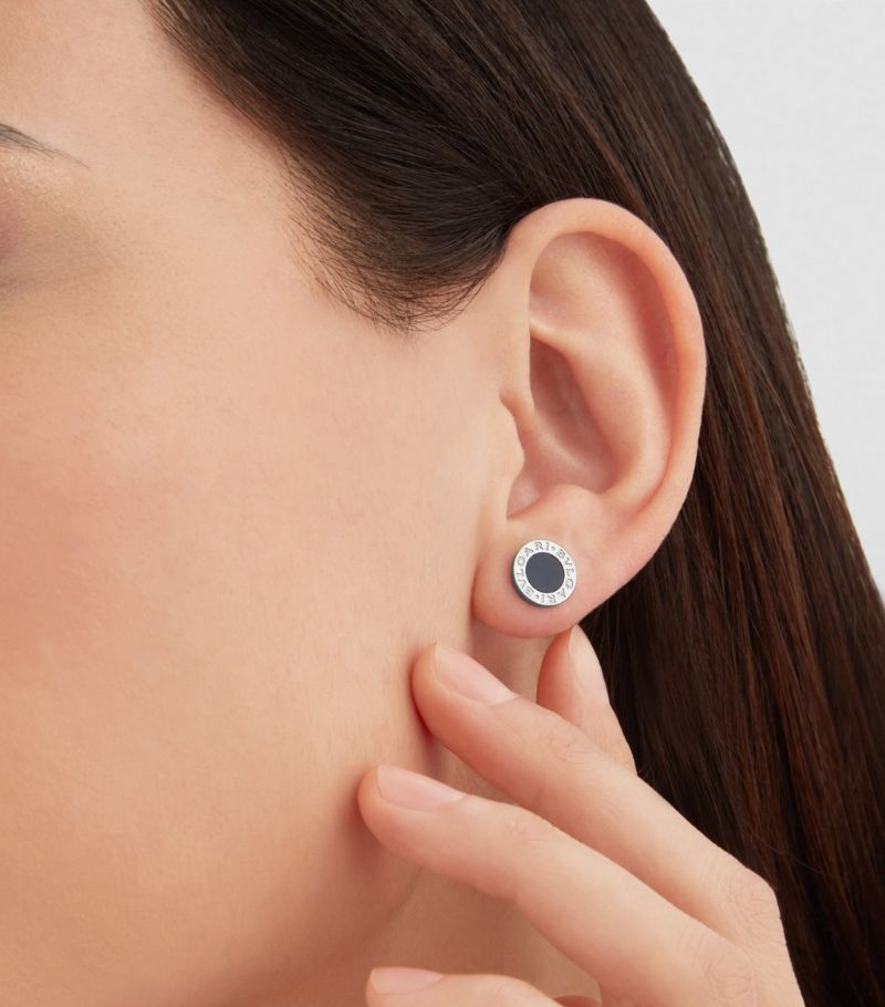 Bông tai BVLGARI White Gold and Onyx BVLGARI BVLGARI Single Stud Earring vàng trắng 18K