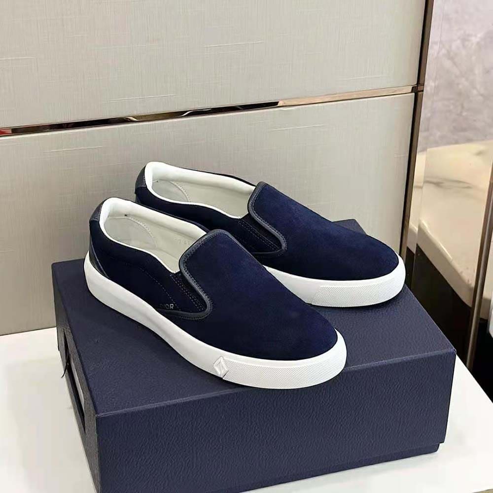 GIÀY DIOR B101 Slip-on Sneaker Navy Blue Suede and Smooth Calfskin