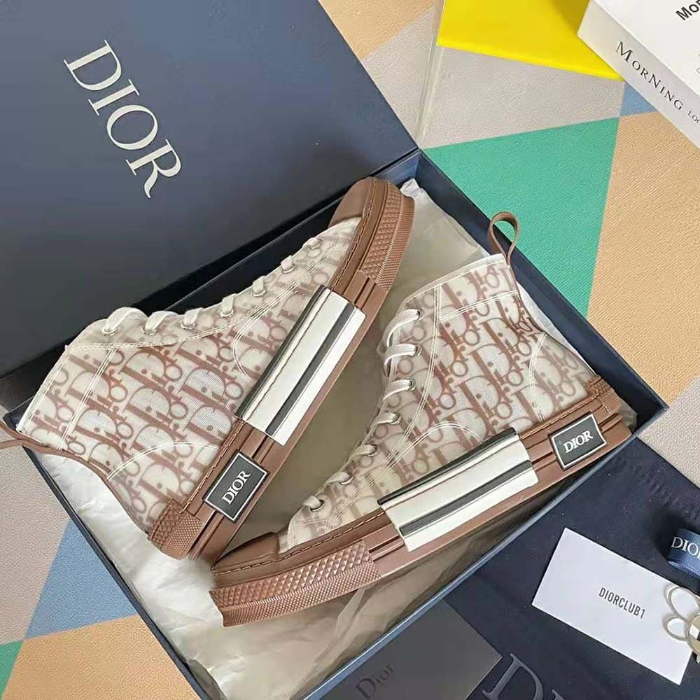 GIÀY DIOR B23 High-Top Sneaker Coffee Dior Oblique Canvas