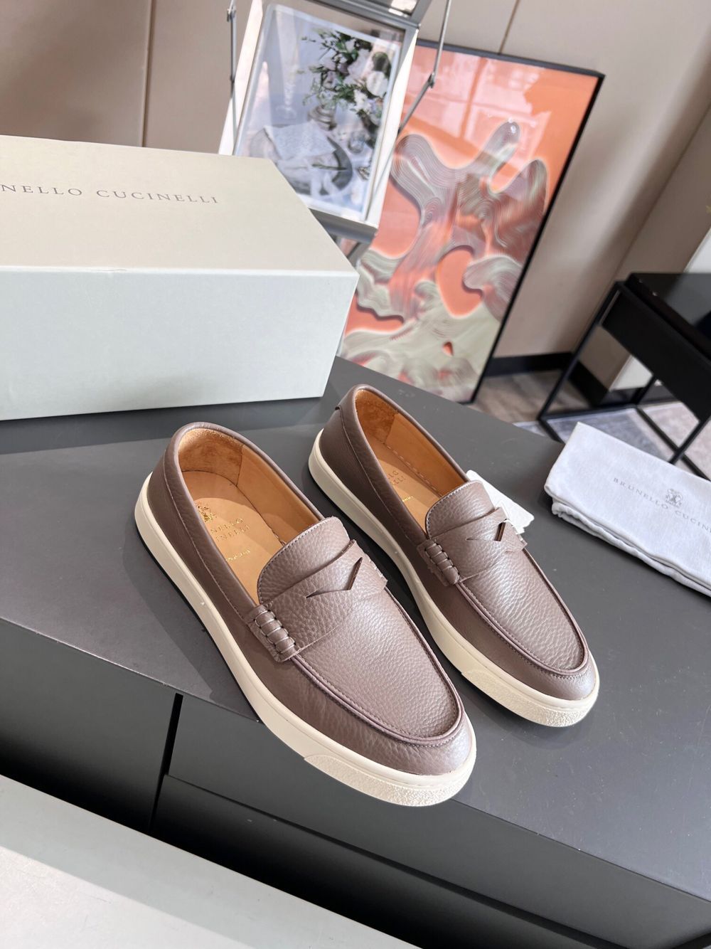 GIÀY BRUNELLO CUCINELLI Leather Light Brown loafer shoes