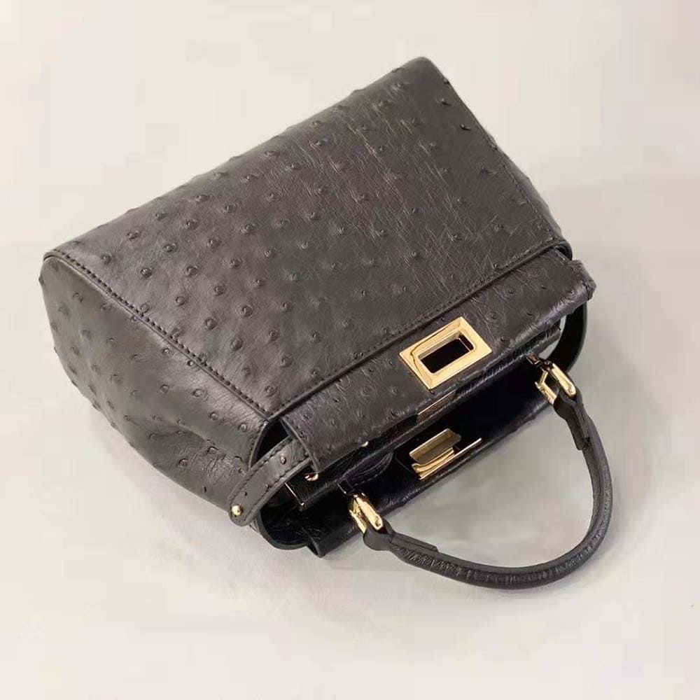 TÚI FENDI Women Peekaboo Iconic Mini Brown Ostrich Leather Bag DA ĐÀ ĐIỂU