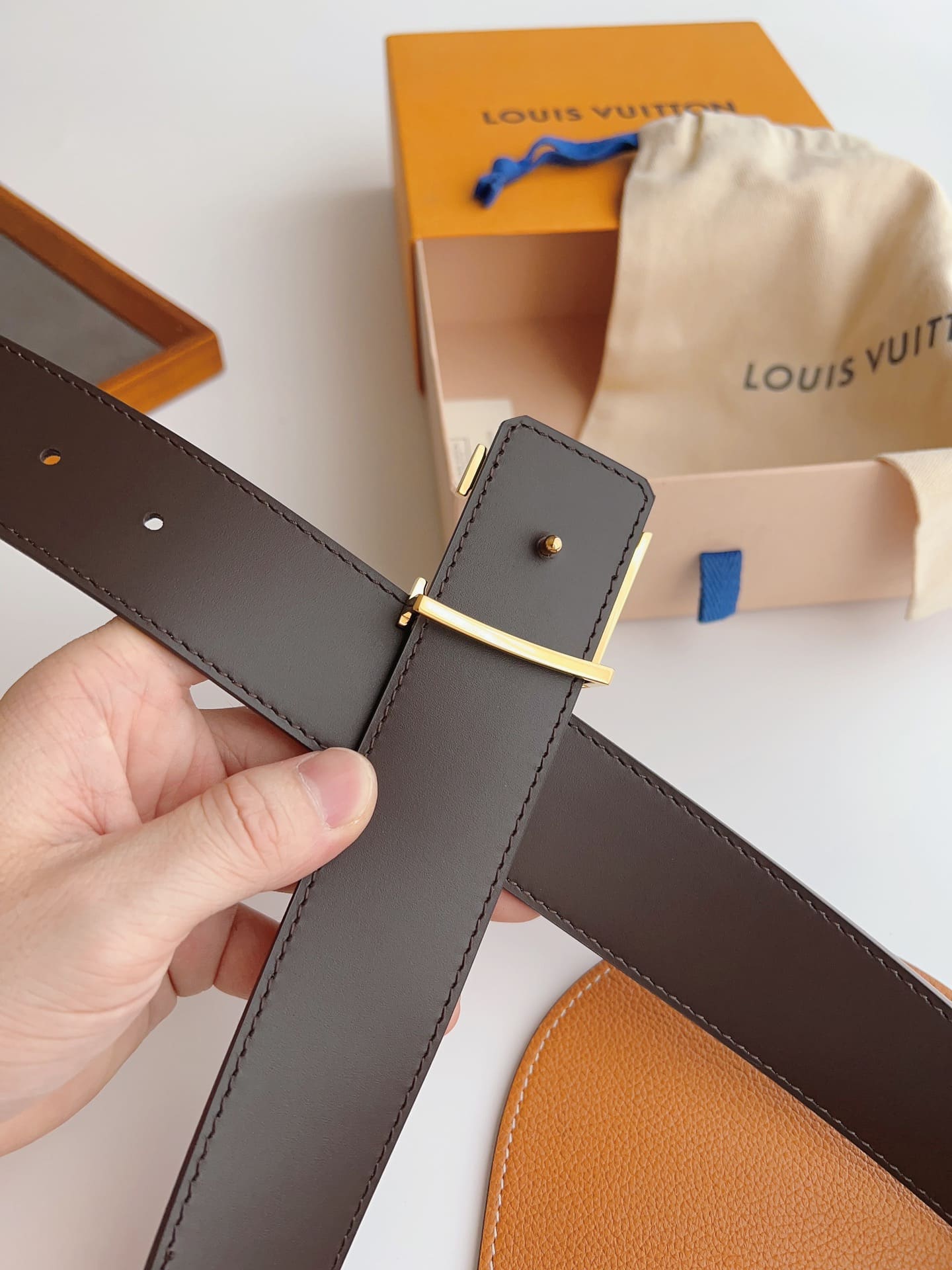 DÂY LƯNG LOUIS VUITTON SQUARE BROWN MONOGRAM LEATHER Khóa vàng