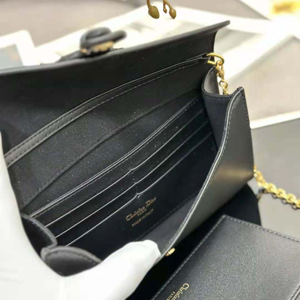 TÚI Dior Women Bobby East-west Pouch with Chain Black Smooth Calfskin