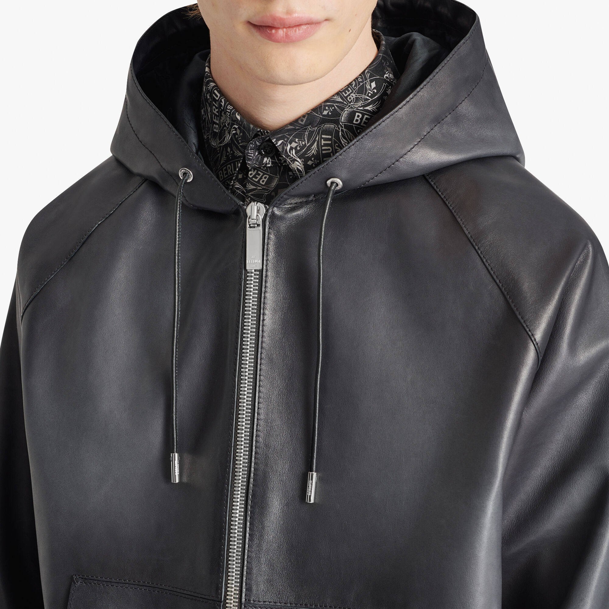 ÁO BERLUTI NERO GRIGIO leather jacket SS2021