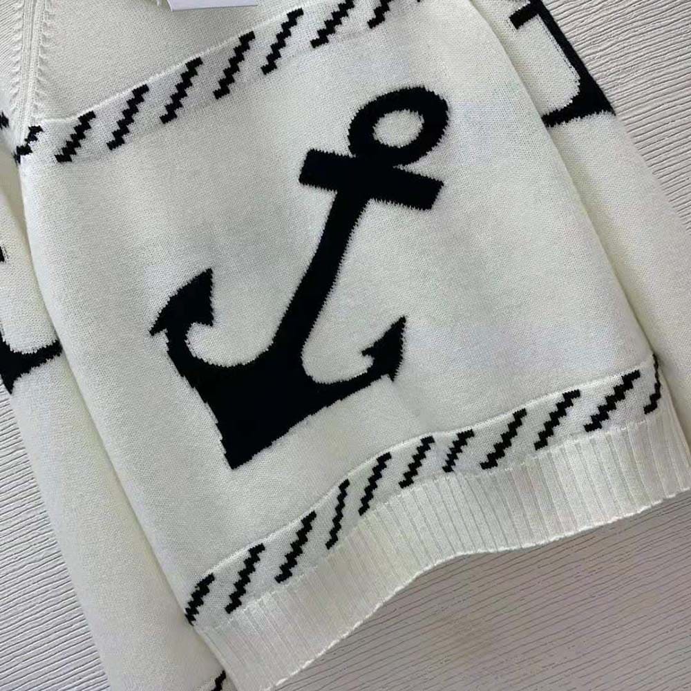 ÁO Dior Turtleneck Sweater Ecru and Navy Blue Wool and Cashmere Knit with Signature